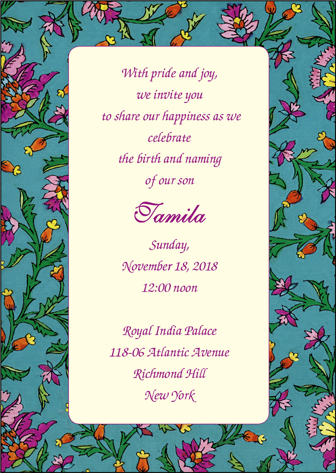 Floral Birth Announcement Invitation PNG