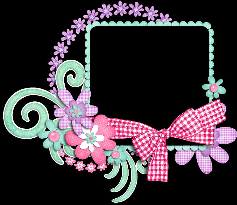 Floral Birthday Framewith Pink Bow PNG