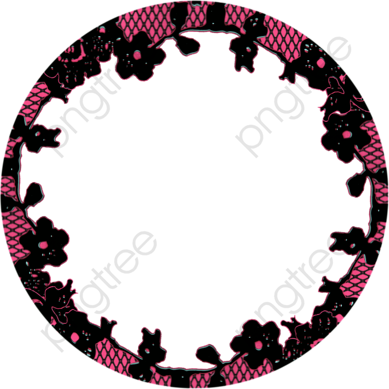 Floral Black Pink Circle Frame PNG