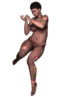 Floral Body Art Pregnant Woman PNG