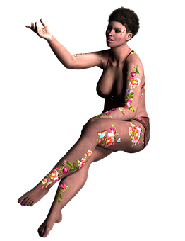 Floral Body Art Sitting Woman PNG