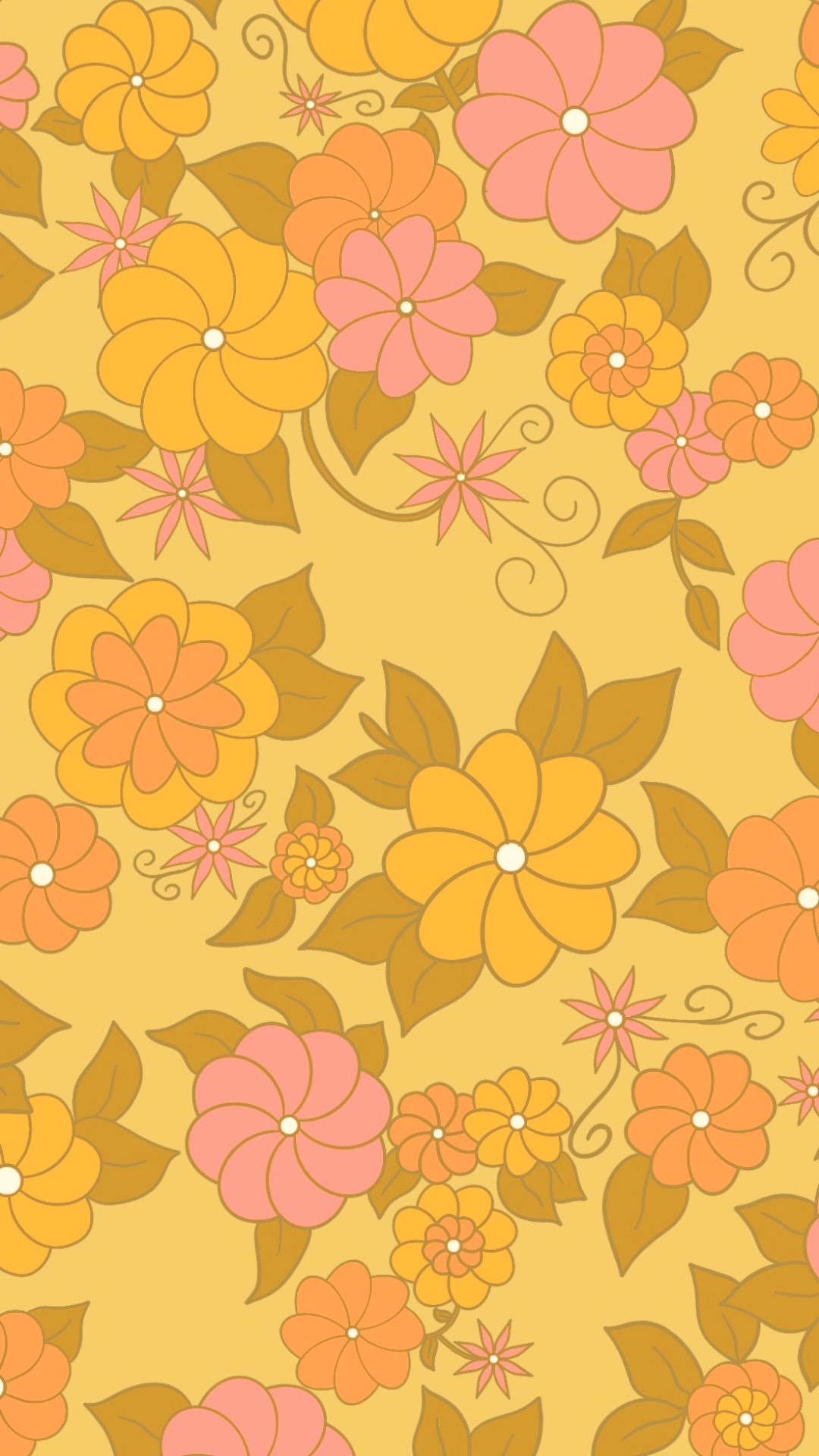 Floral Brown Yellow Phone Wallpaper