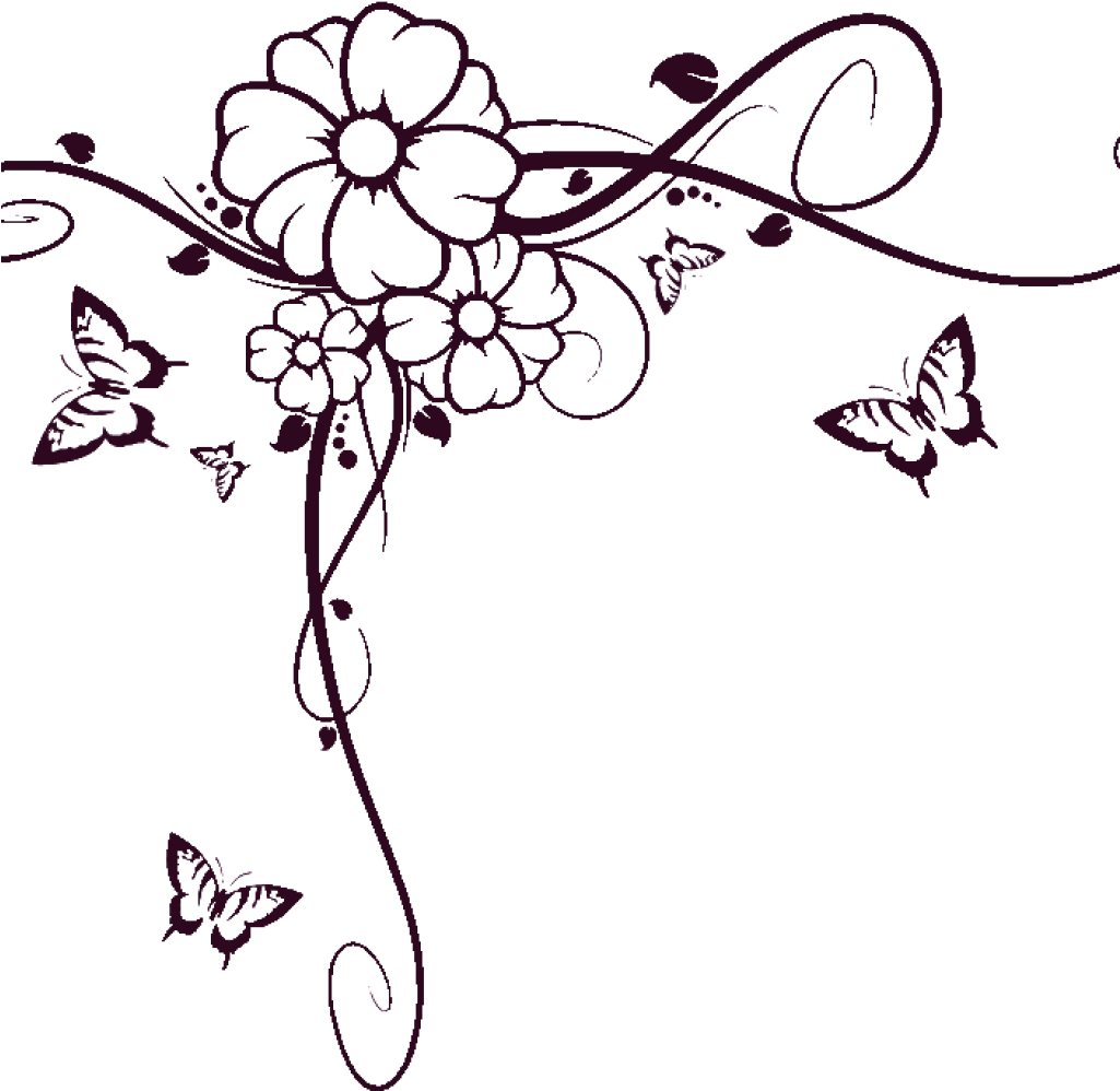 Floral Butterfly Border Design PNG