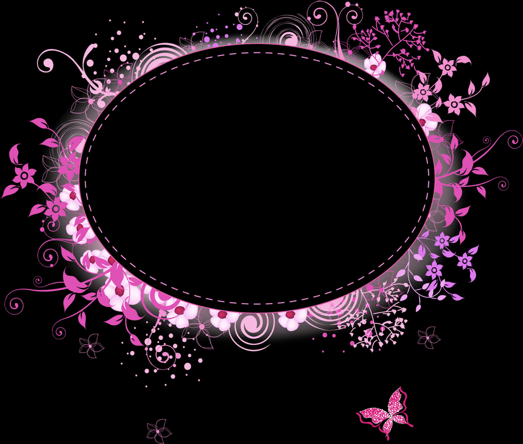 Floral Butterfly Frame Design PNG