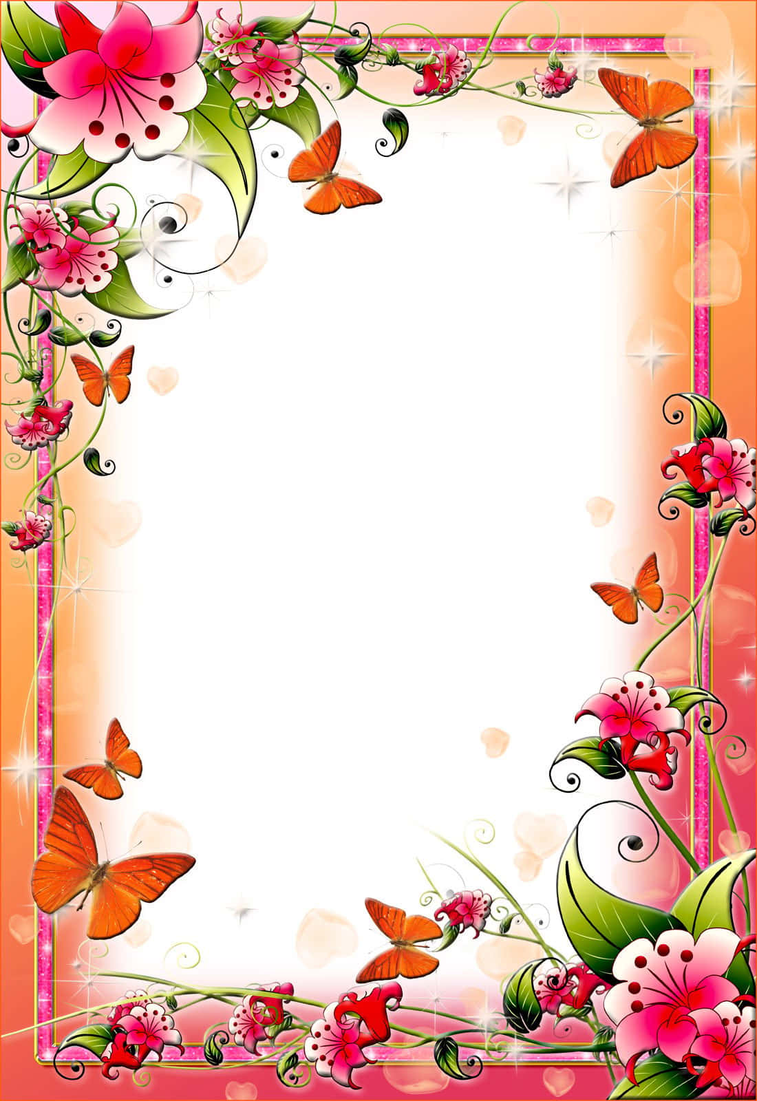 Floral Butterfly Frame Design Wallpaper