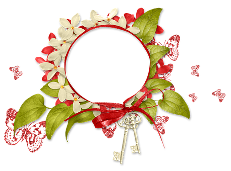 Floral Butterfly Framewith Keys PNG