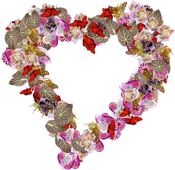 Floral Butterfly Heart Design PNG