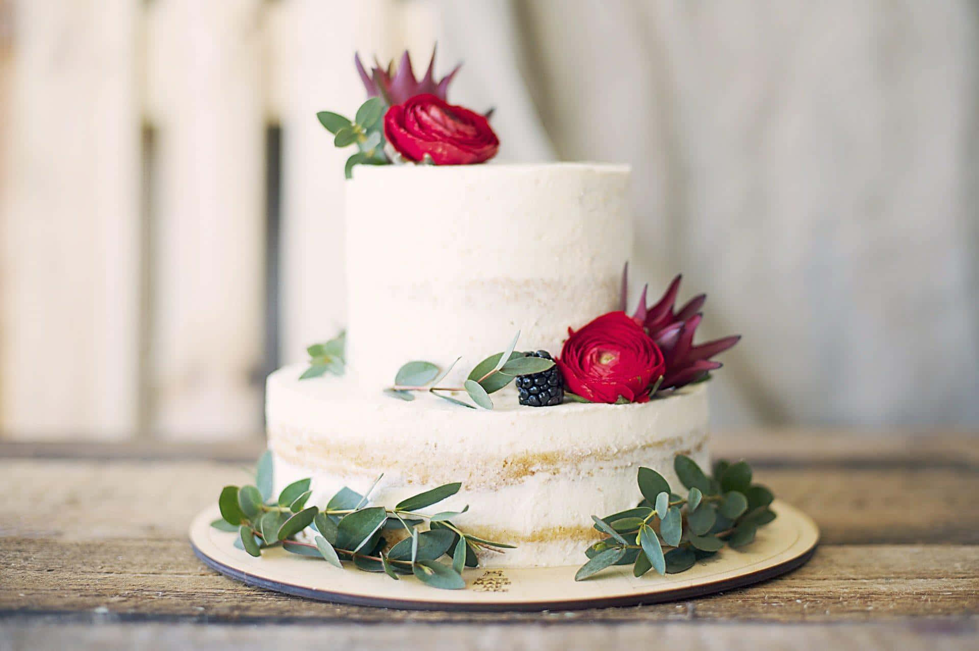 Elegant Floral Cake with Blooming Flowers Wallpaper