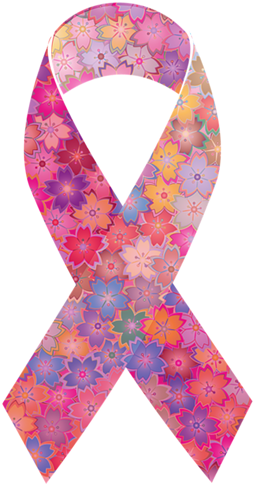 Floral Cancer Awareness Ribbon PNG