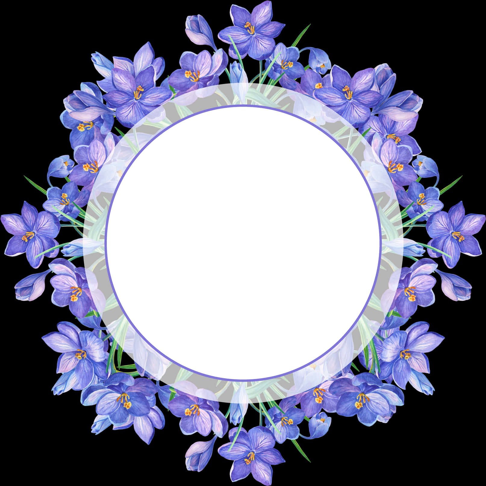 Floral_ Circle_ Frame_on_ Black_ Background PNG
