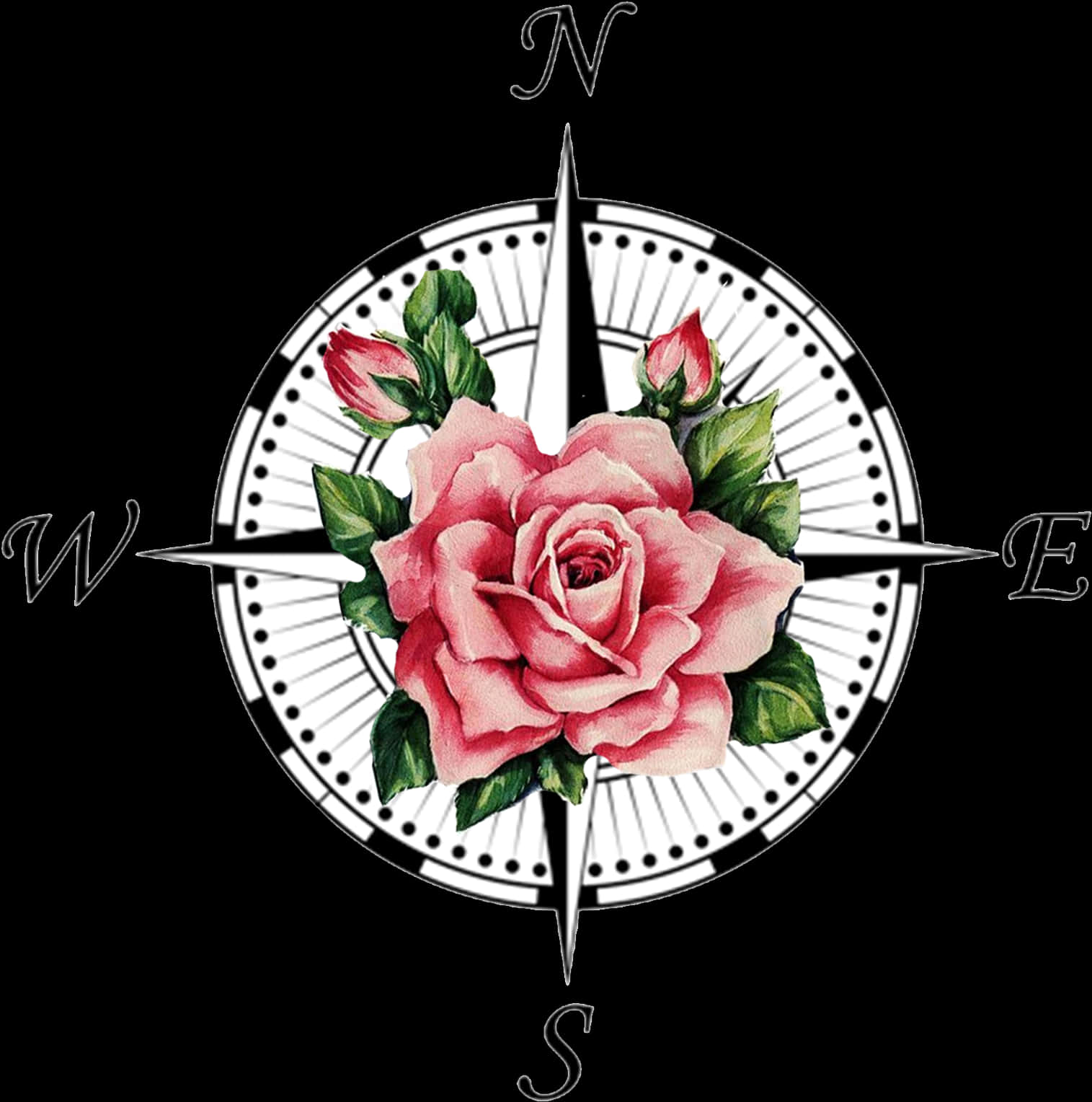 Floral Compass Rose Artwork PNG