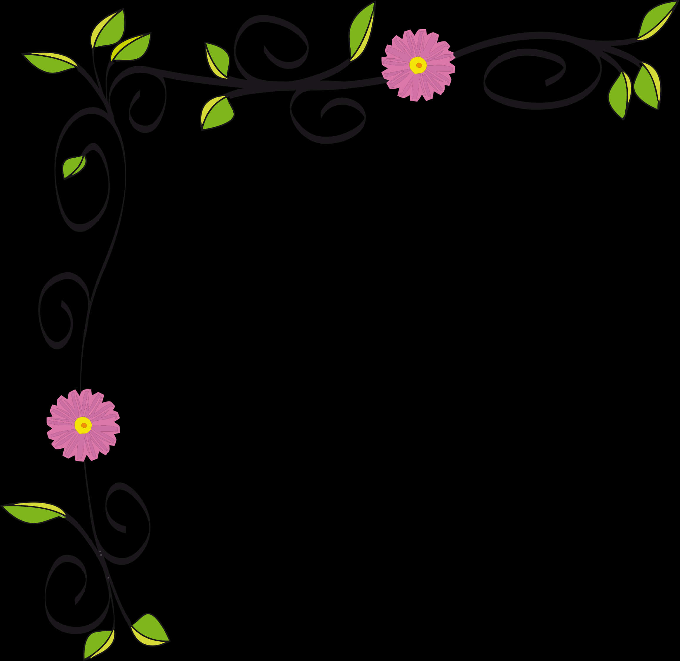 Floral_ Corner_ Design_ Black_ Background.png PNG