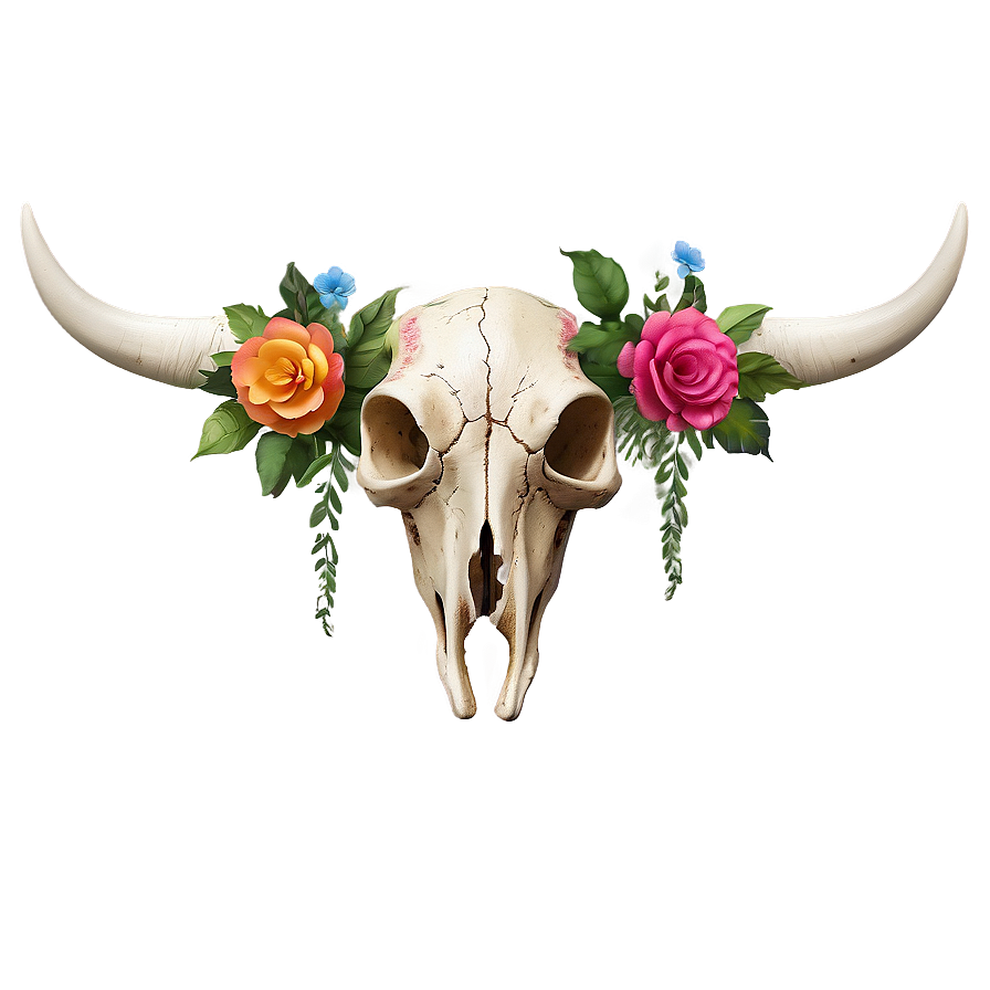 Floral Cow Skull Decoration Png 30 PNG