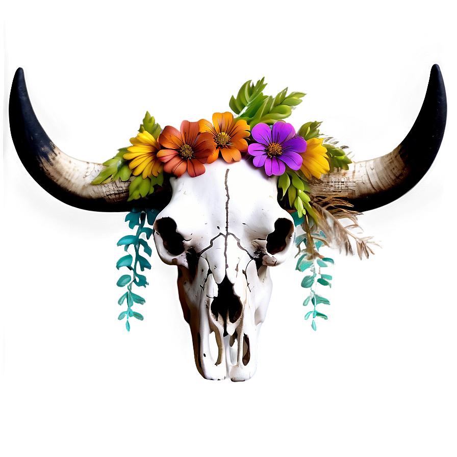 Floral Cow Skull Decoration Png Biu PNG