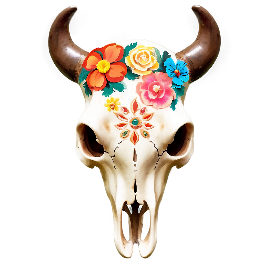 Floral Cow Skull Decoration Png Olt PNG