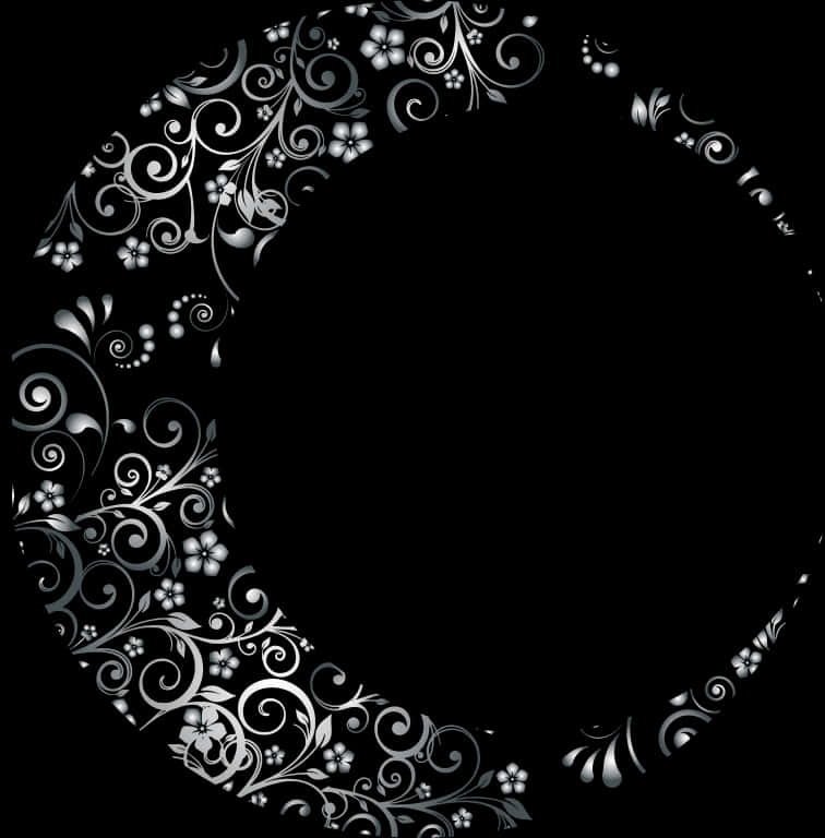 Floral Crescent Moon Design PNG