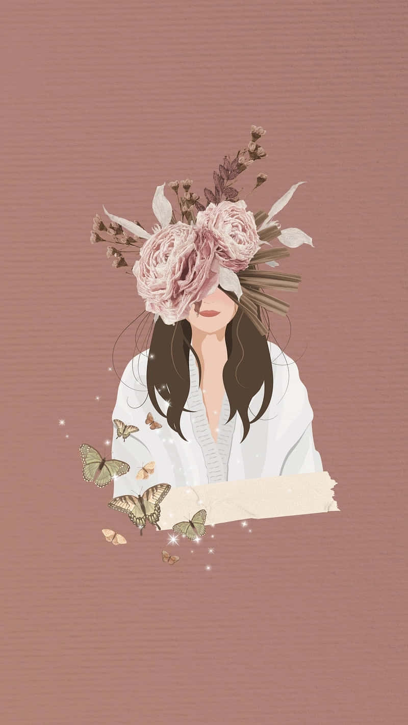 Floral Crown Butterfly Illustration Wallpaper