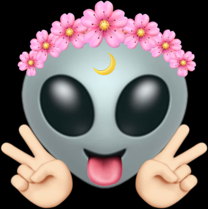 Floral Crowned Alien Emoji PNG