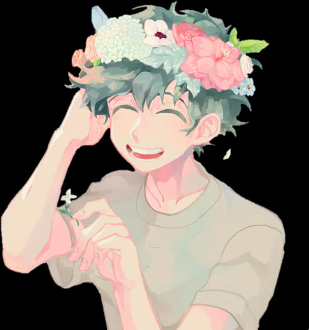 Floral Crowned Anime Character Smiling PNG