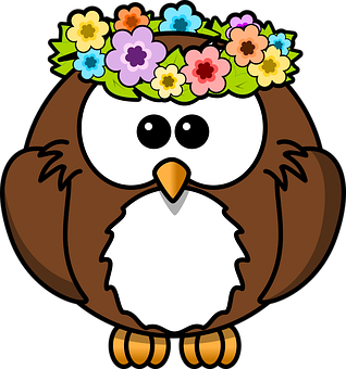 Floral Crowned Cartoon Owl PNG