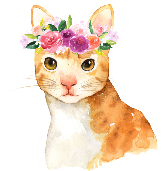 Floral Crowned Cat Watercolor PNG