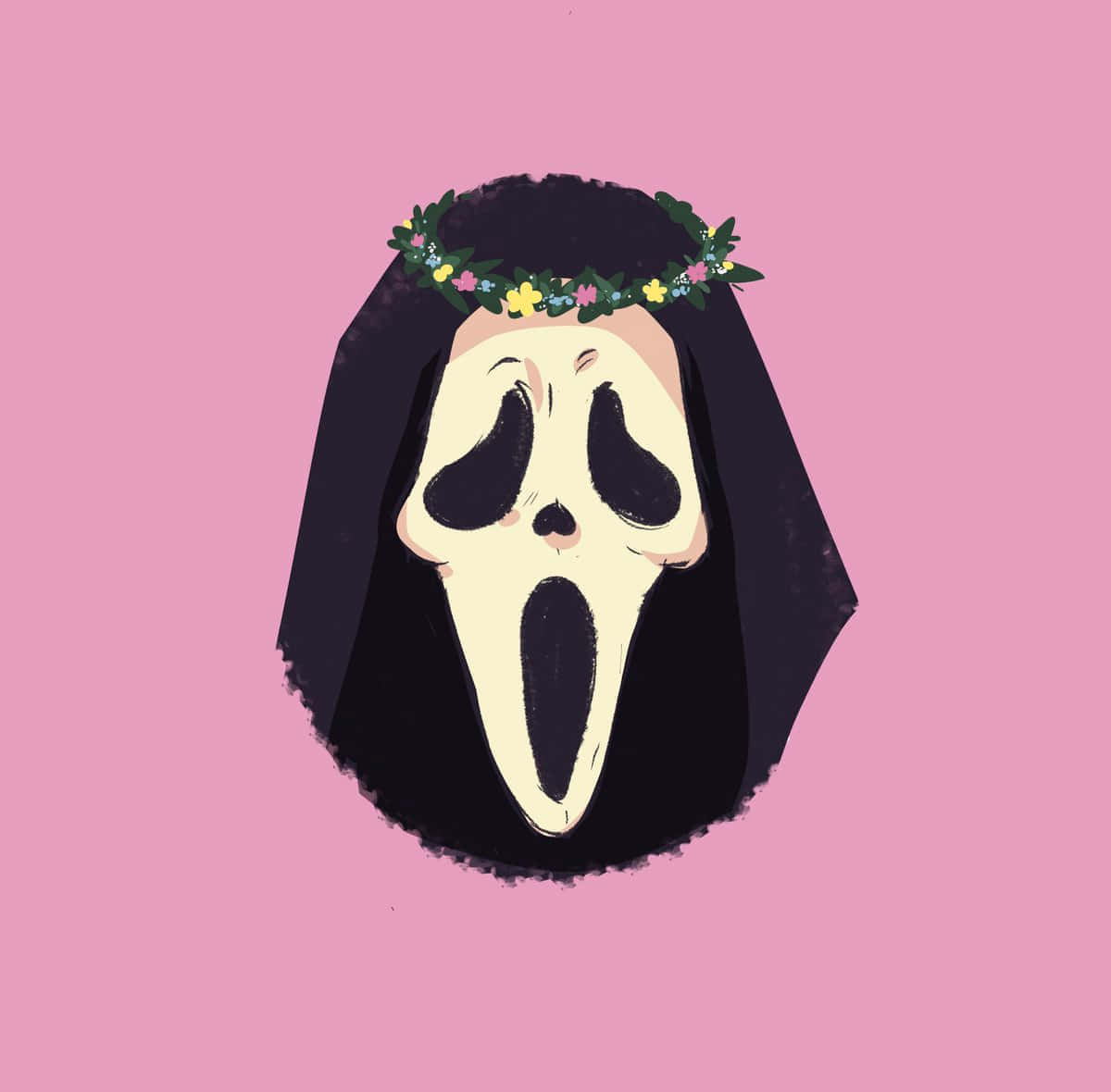 Floral Crowned Ghostface Pink Background Wallpaper