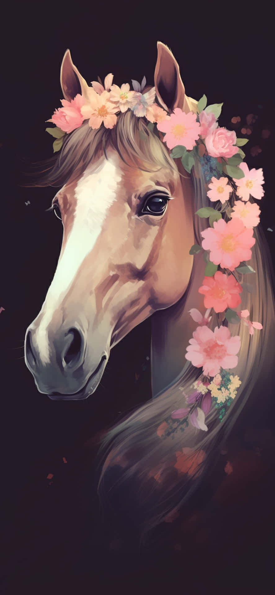 Floral_ Crowned_ Horse_ Artwork Wallpaper