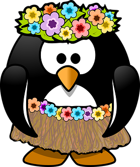 Floral Crowned Penguin Cartoon PNG