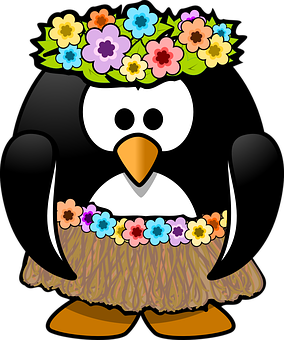 Floral Crowned Penguin Illustration PNG
