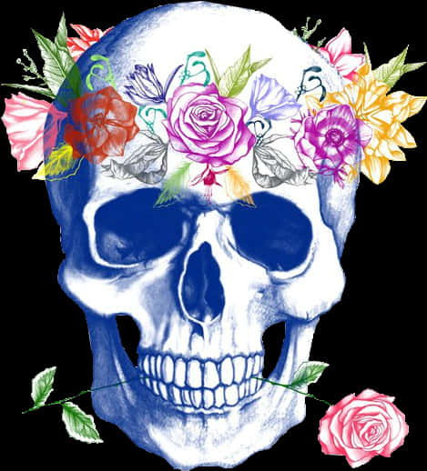 Floral Crowned Skull Artwork PNG