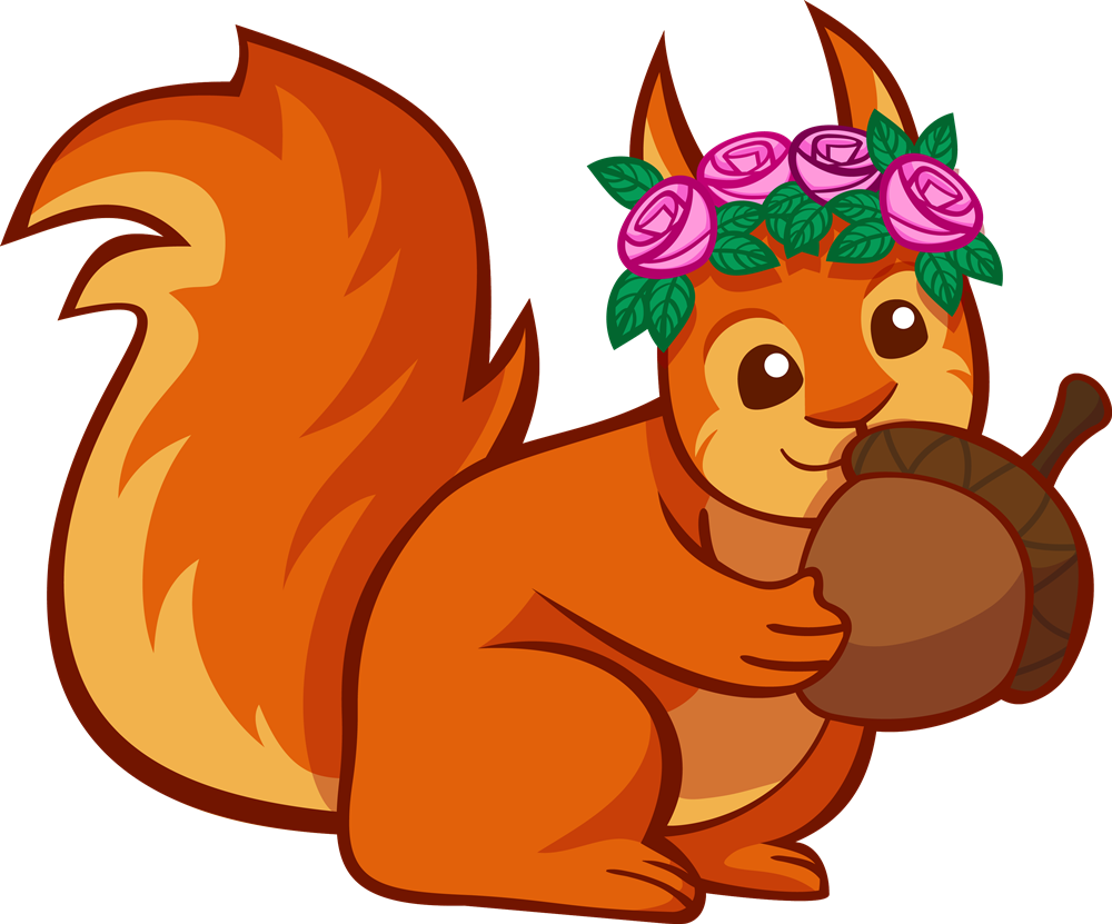 Floral Crowned Squirrel Holding Acorn PNG