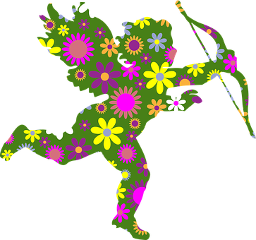 Floral Cupid Silhouette PNG