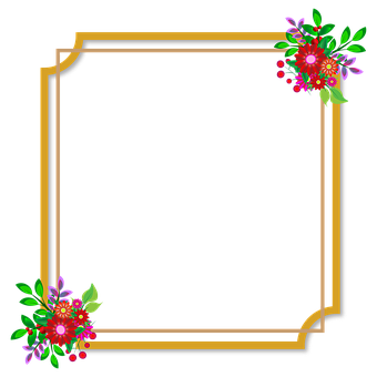 Floral Decorated Golden Frame PNG