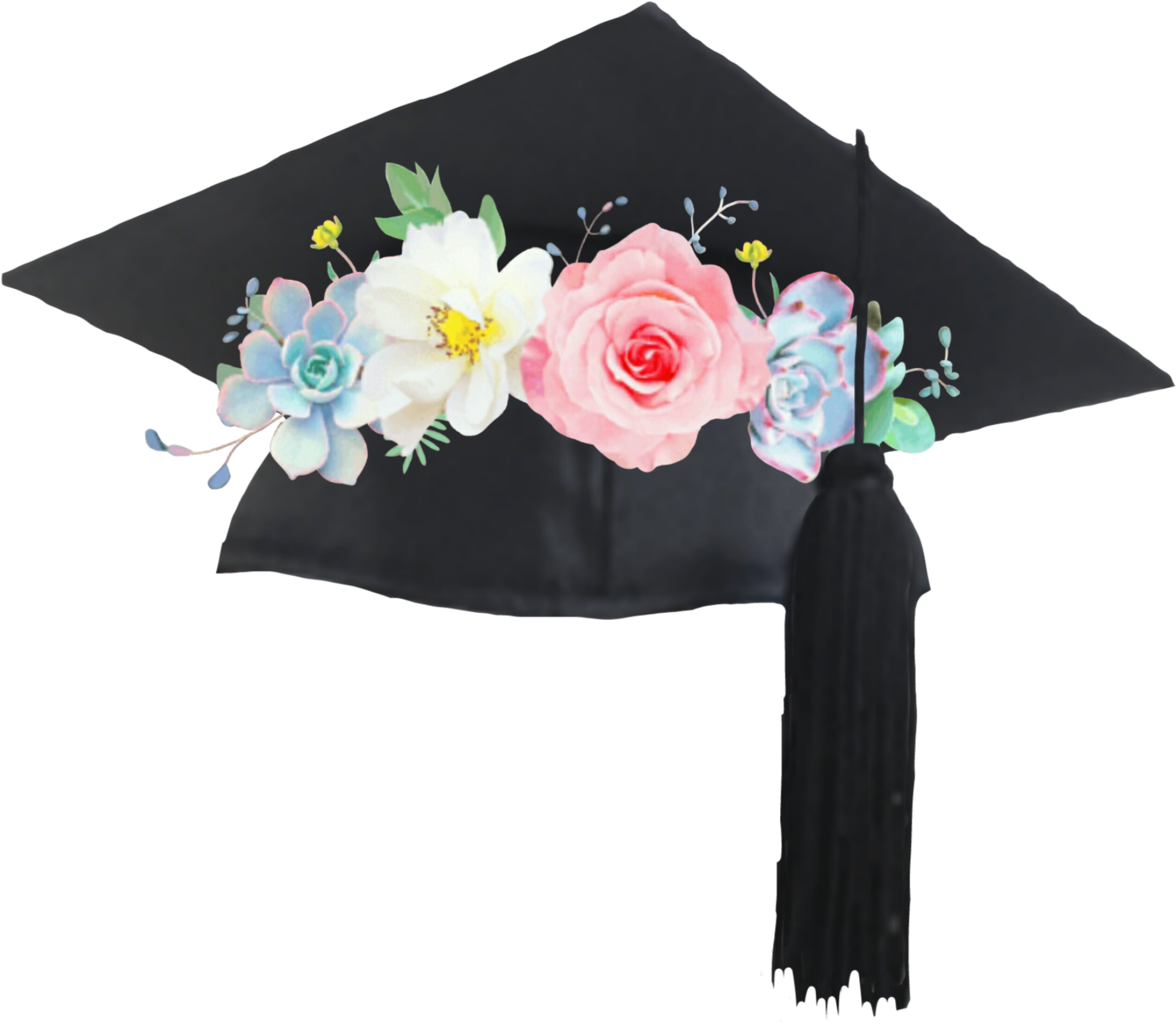 Floral Decorated Graduation Cap PNG