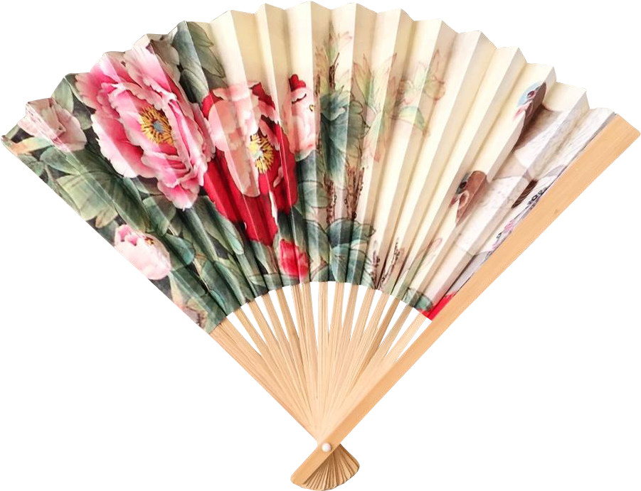 Floral Decorated Handheld Fan PNG