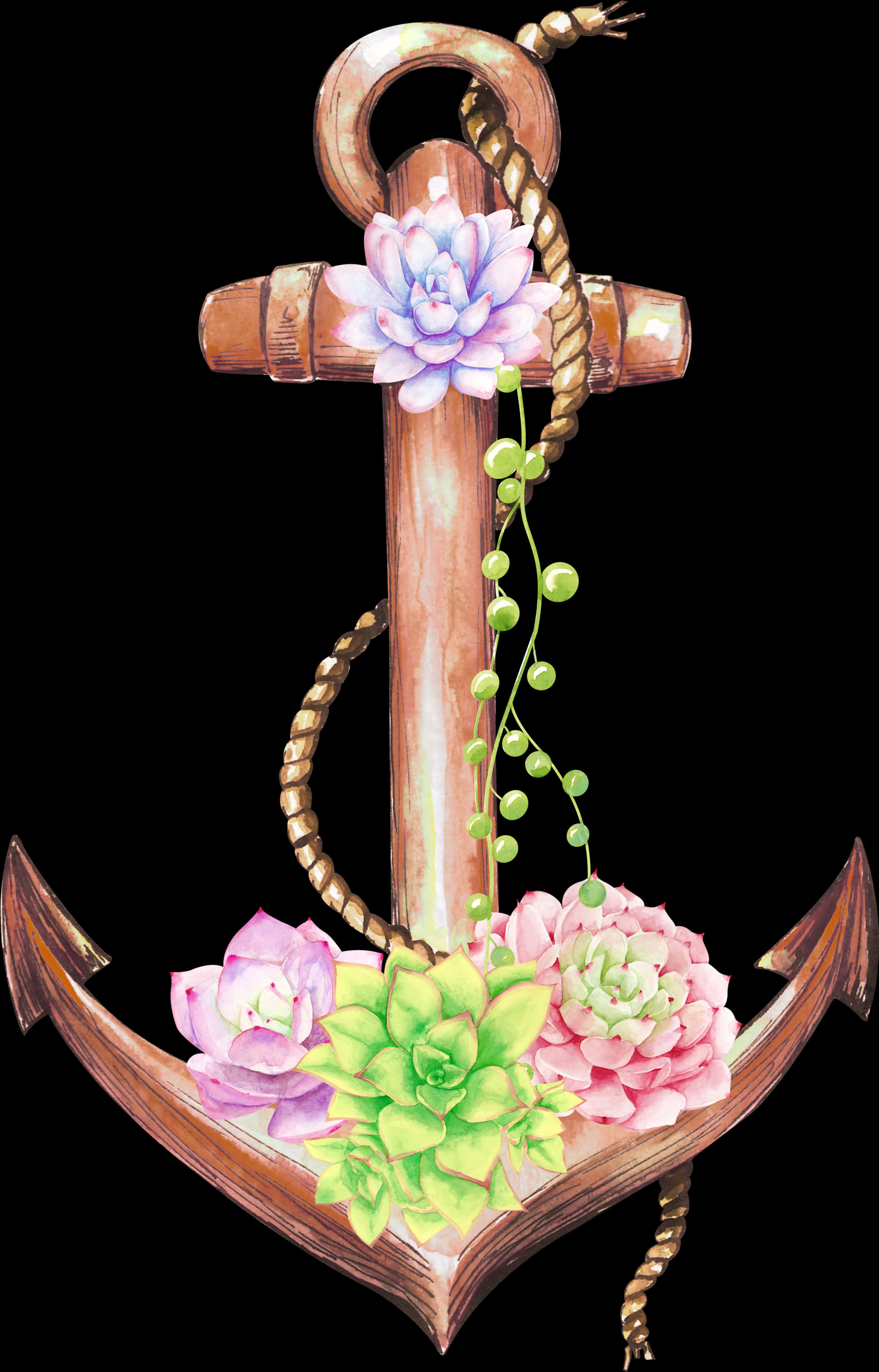 Floral Decorated Nautical Anchor PNG