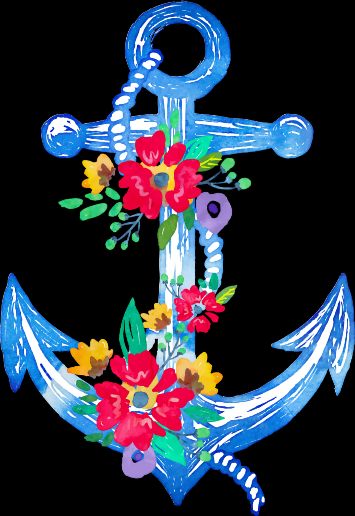 Floral Decorated Nautical Anchor PNG