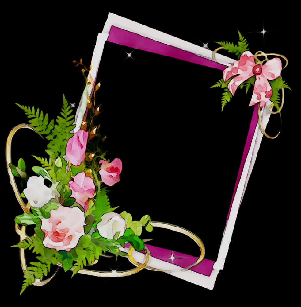 Floral Decorated Photo Frame PNG
