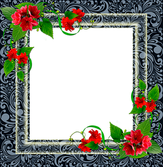 Floral Decorated Silver Frame PNG