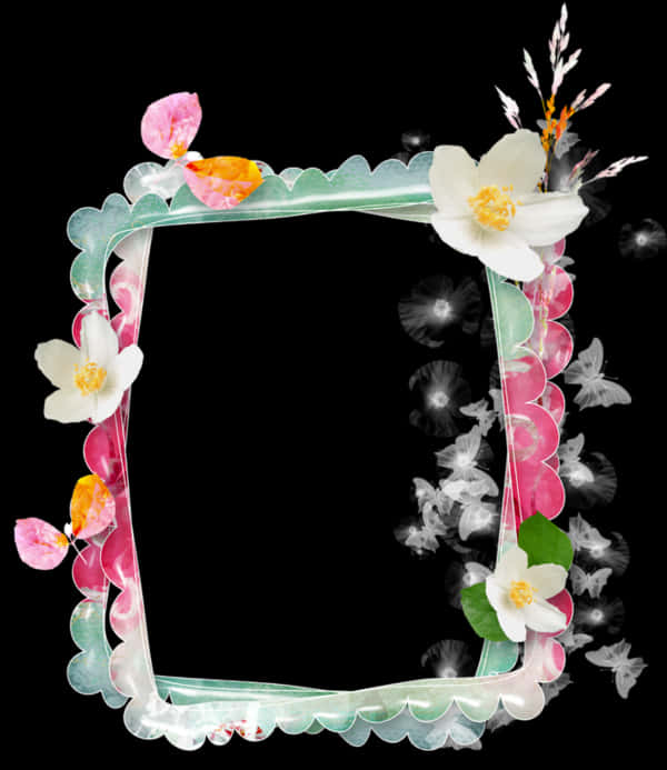 Floral Decorative Frame Black Background PNG