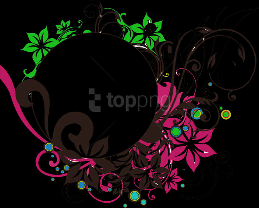 Floral Decorative Round Frame Design PNG