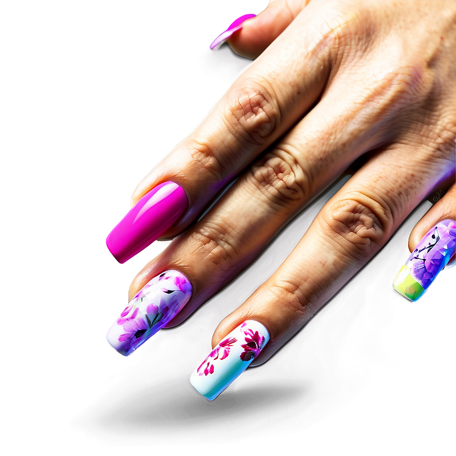 Floral Design Acrylic Nails Png Ebe PNG