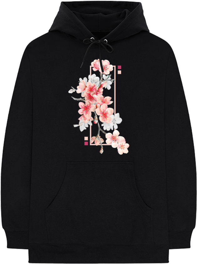 Floral Design Black Hoodie PNG