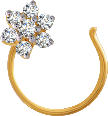 Floral Design Diamond Nose Ring PNG