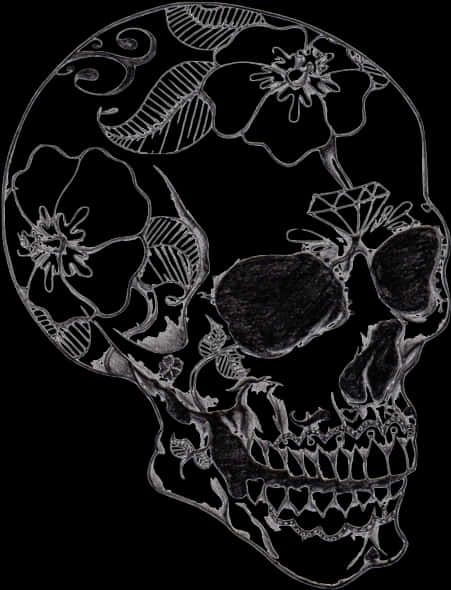 Floral Design Skull Artwork PNG