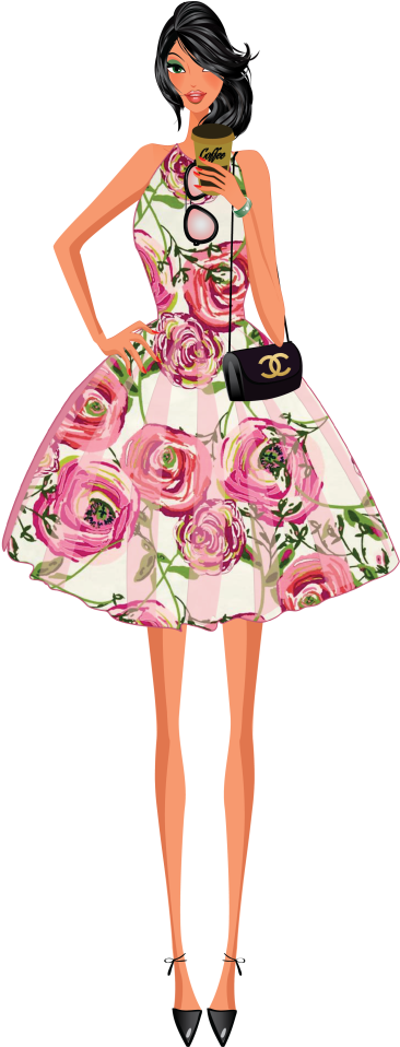 Floral Dress Fashion Model Illustration PNG