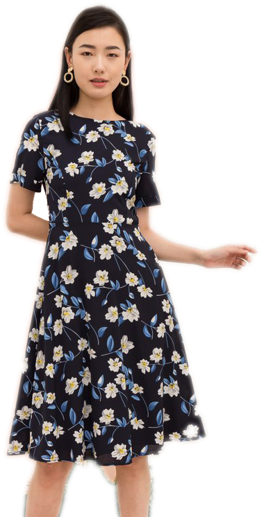 Floral Dress Woman Posing PNG