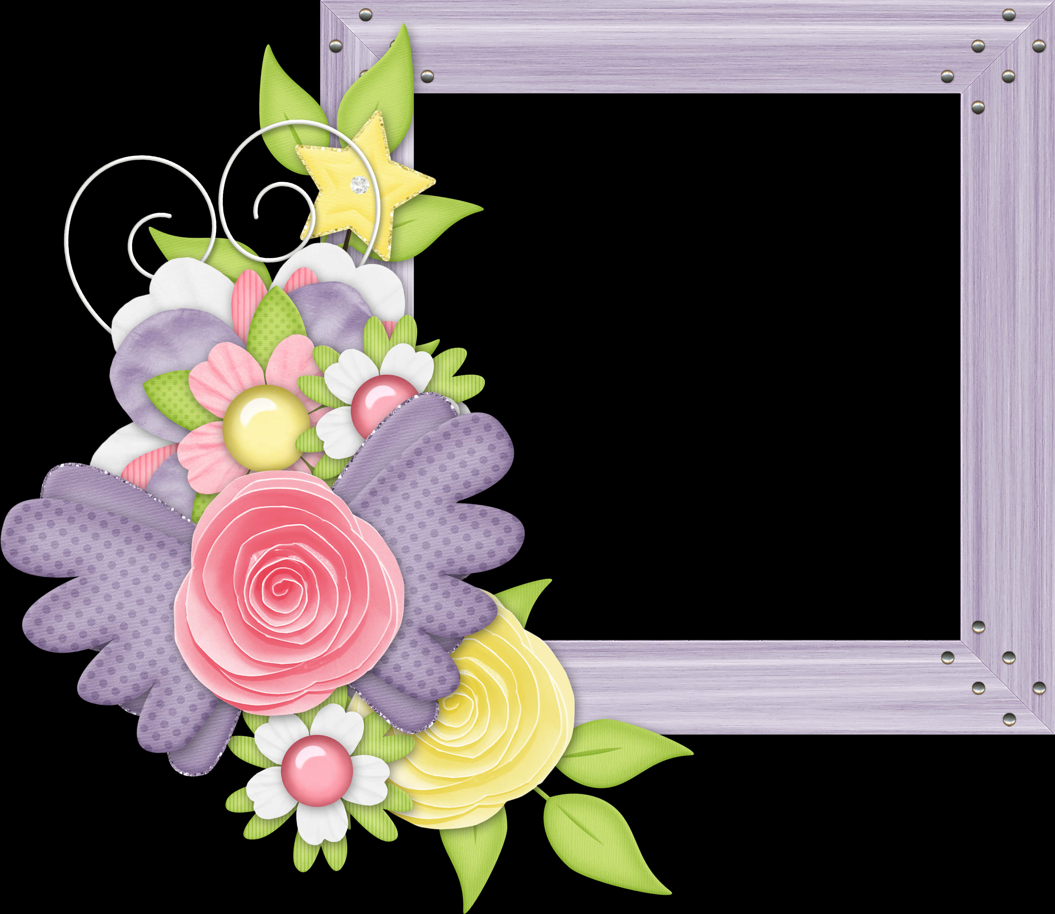 Floral Embellished Photo Frame PNG