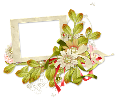 Floral Embellished Photo Frame PNG