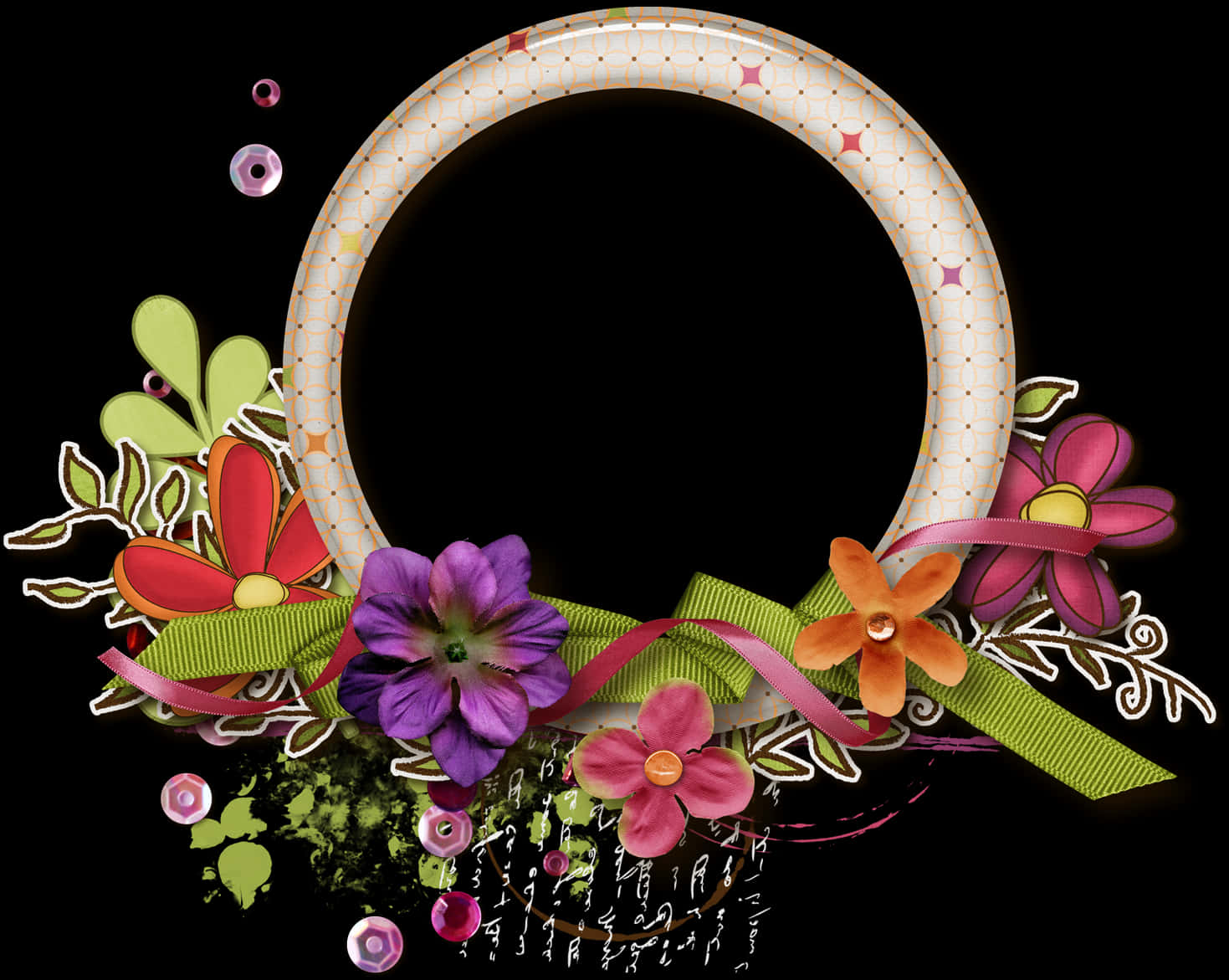 Floral Embellished Round Frame PNG